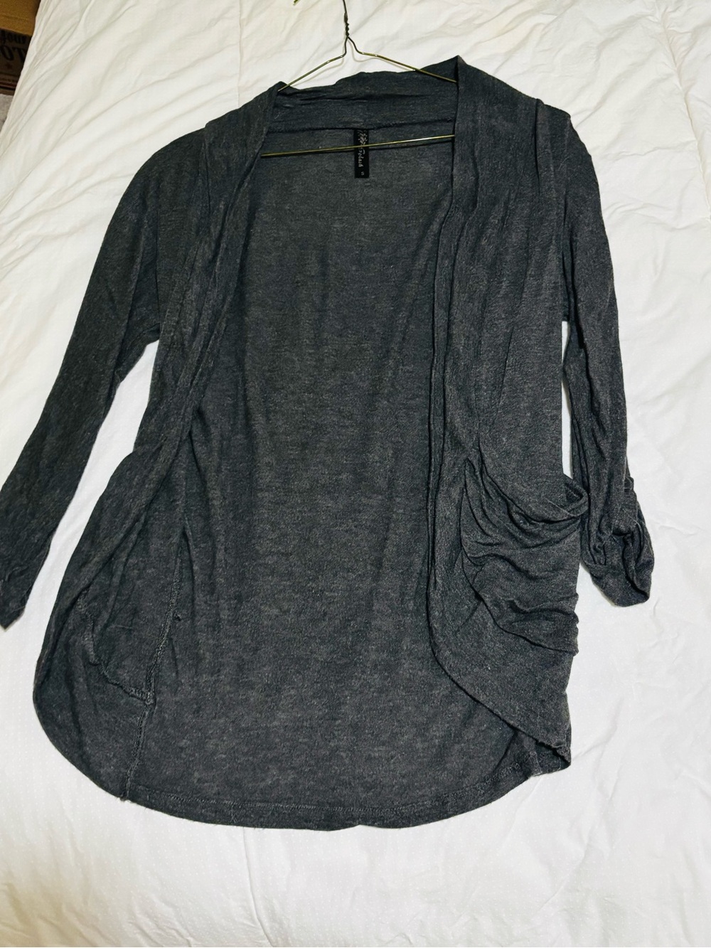 Splash Charcoal Open-Front Draped Cardigan